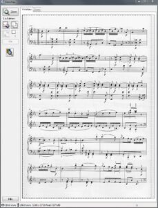 Noten scannen: Vorschaubild für einen Graustufenscan (ebenso A4)